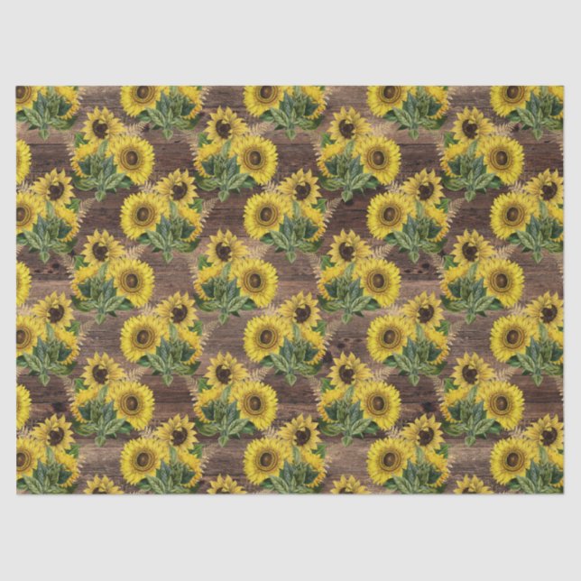 Country faux wood sunflowers pattern party tissue paper (Front)