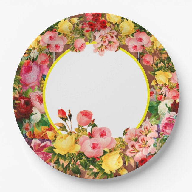 Country Fence Flowers Paper Plate (Front)