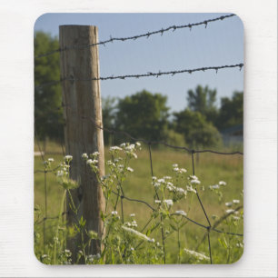 Country Fence Post and Wildflowers Mouse Mat