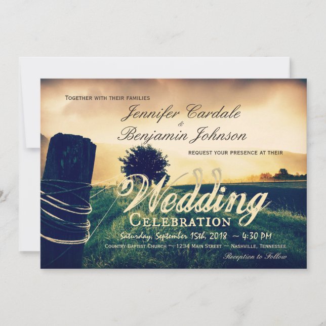 Country Field Fence Post Wedding Invitations (Front)