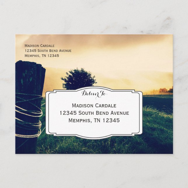 Country Field Fence Post Wedding RSVP Postcards (Front)
