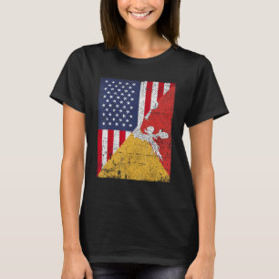 Country Flag Design Half USA Half Bhutan T-Shirt
