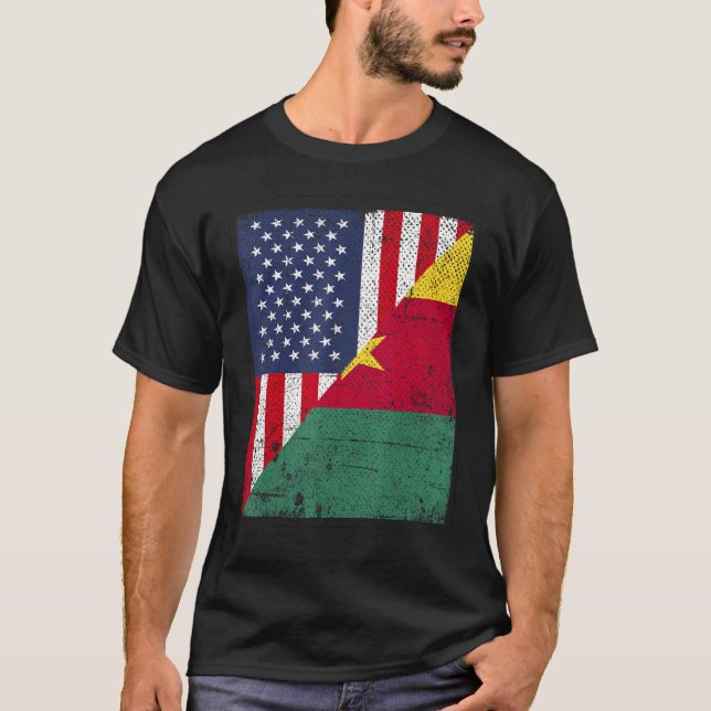 Country Flag  Half USA Half Cameroon T-Shirt (Front)