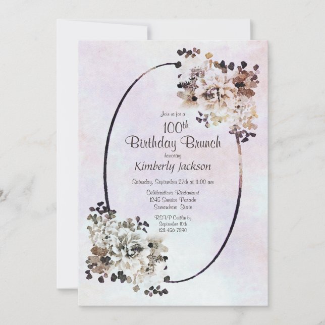 Country Floral 100th Birthday Brunch Invitation (Front)