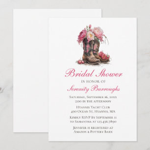 Country Floral Bridal Shower Western Cowboy Boots  Invitation