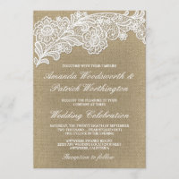 Country Floral Burlap and Lace Wedding Invitations