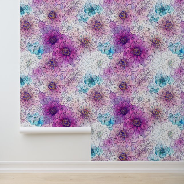 Country floral collage wall mural pattern flower (Application)