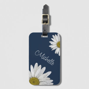 Country Floral Daisies Simple Navy Blue  Luggage Tag