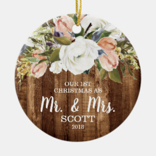Country Floral First Christmas Married Mr & Mrs Ceramic Tree Decoration