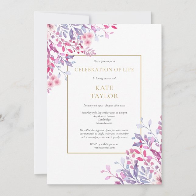 Country Floral Funeral Celebration of Life Invitation (Front)