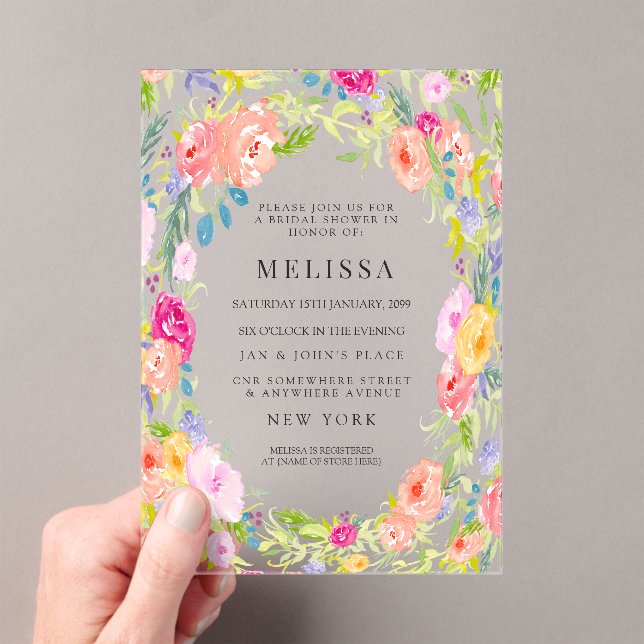 Country Floral Garden BRIDAL Shower Invite Acrylic Invitations (Insitu (Handheld))