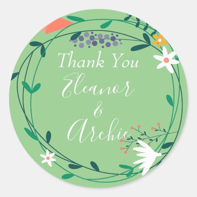 Country Floral Garland Wedding Thank You Favour Classic Round Sticker (Front)