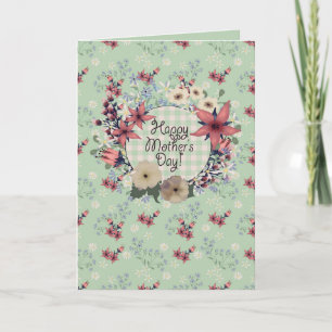 Country Floral Gingham Check Mint Green   Mother's Card