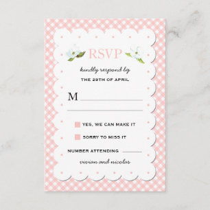 Country Floral Gingham Pink Blue Wedding RSVP Card
