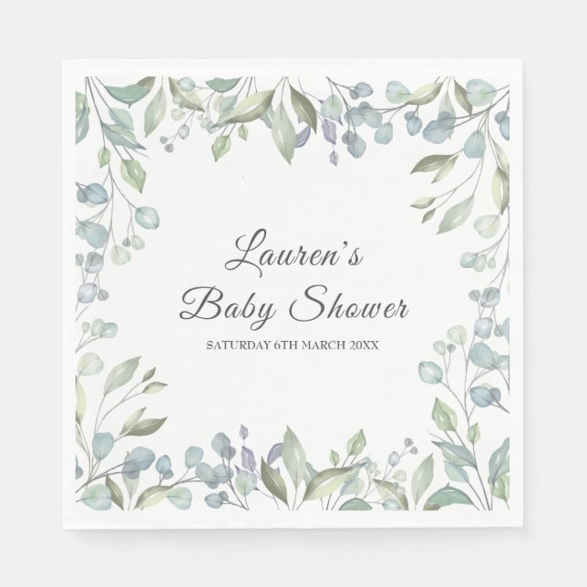 Country Floral Greenery Baby Shower / Sprinkle Napkin (Front)