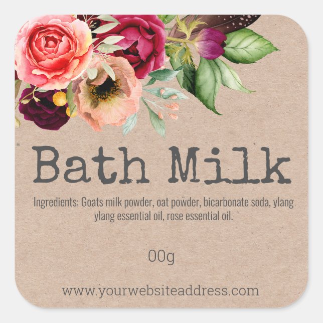 Country Floral Kraft Bath Milk Product Labels (Front)