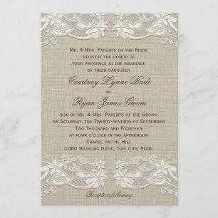 Country Floral Lace Design Wedding Invitation