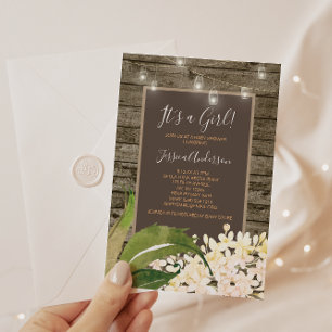 Country Floral Mason Jar String Light Baby Shower Invitation