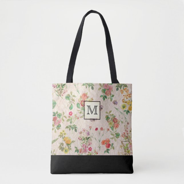 Country Floral Monogram Tote Bag (Front)