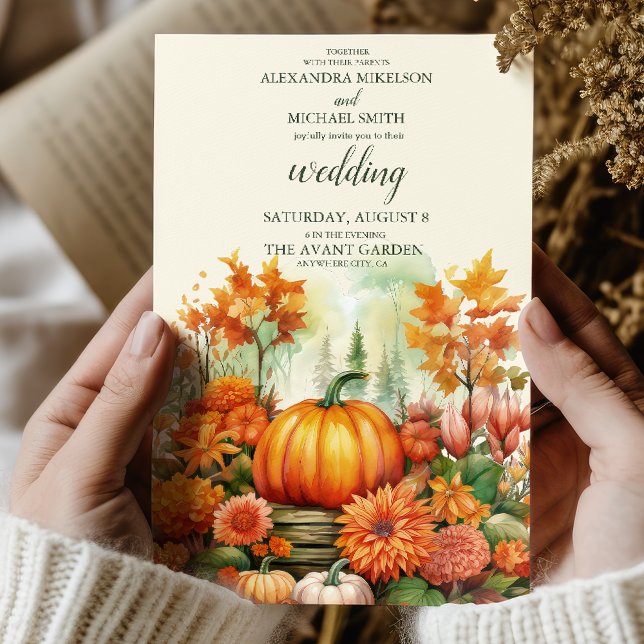 Country Floral Pumpkin Scrip Wedding Invitation (Creator Uploaded)