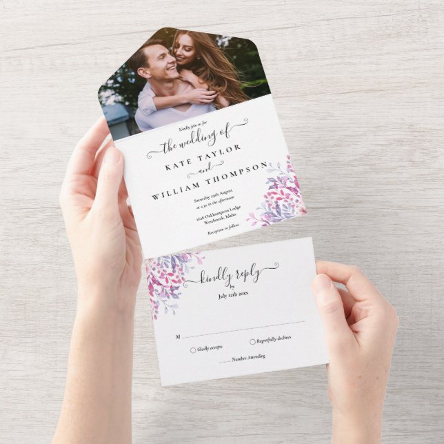 Country Floral Script Monogram Photo Wedding All In One Invitation (Tearaway)