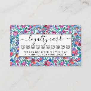 Country Floral Strawberries Watercolor Pattern Loyalty Card