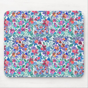 Country Floral Strawberries Watercolor Pattern Mouse Mat