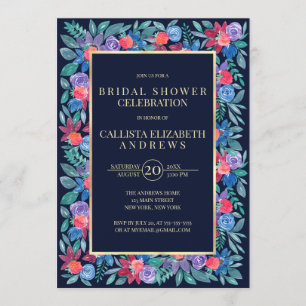 Country Floral Strawberry Watercolor Bridal Shower Invitation