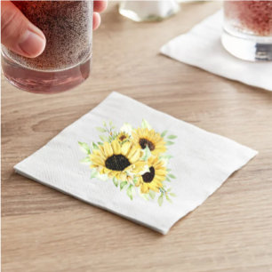 Country Floral Summer Watercolor Yellow Sunflower Napkin