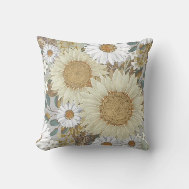 Country Floral Sunflower Throw Pillow (Front)