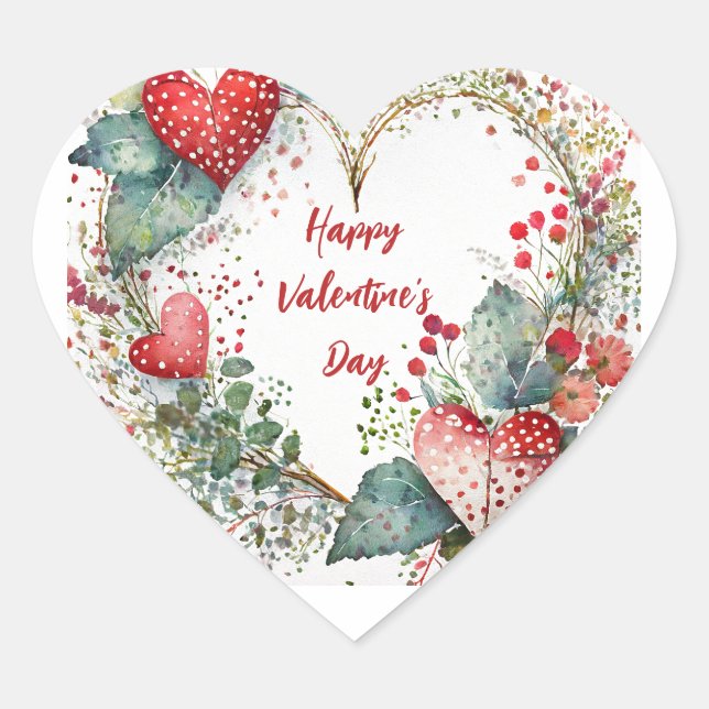 Country floral valentine heart wreath custom heart sticker (Front)