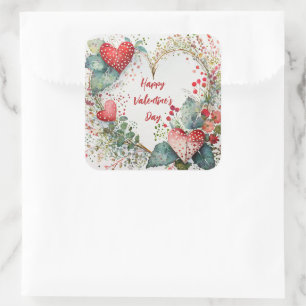 Country floral valentine heart wreath custom square sticker