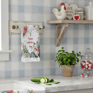 Country floral valentine heart wreath custom tea towel