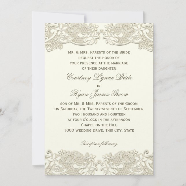 Country Floral Vintage Lace Design Wedding Invitation (Front)