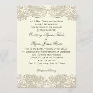 Country Floral Vintage Lace Design Wedding Invitation