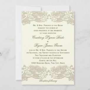 Country Floral Vintage Lace Design Wedding Invitation