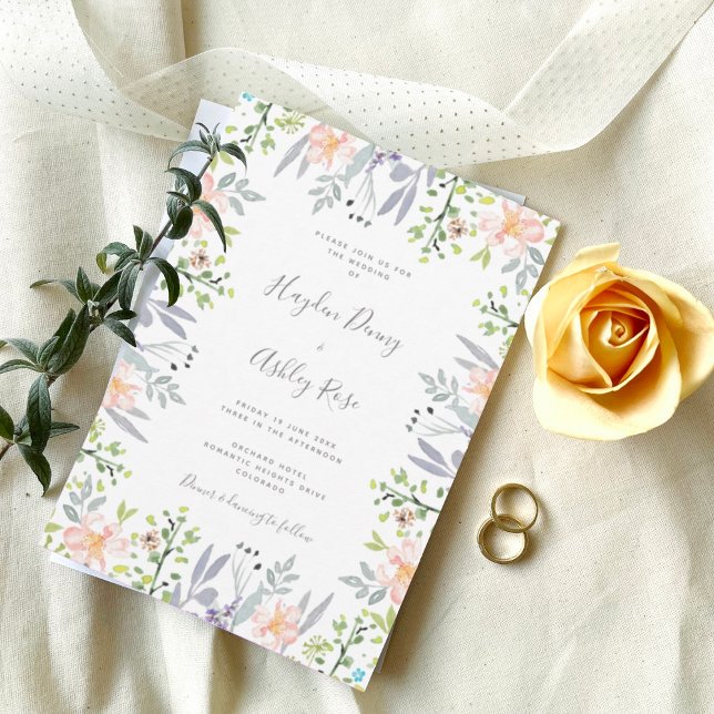 Country floral watercolor pink Wedding Invitation (Creator Uploaded)