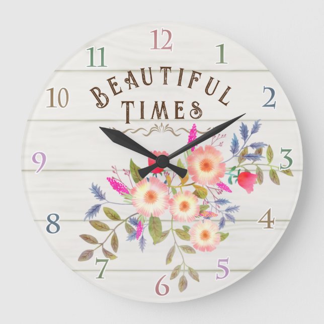 Country Floral White Pine Large Clock (Front)