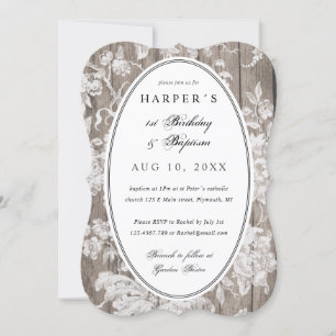 Country flower print 1st birthday baptism invitation
