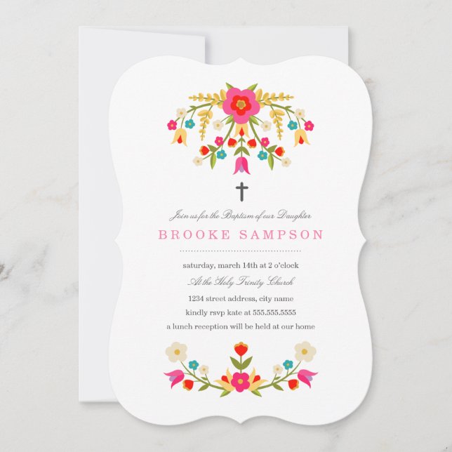 Country Flowers Baptism Invitation (Front)
