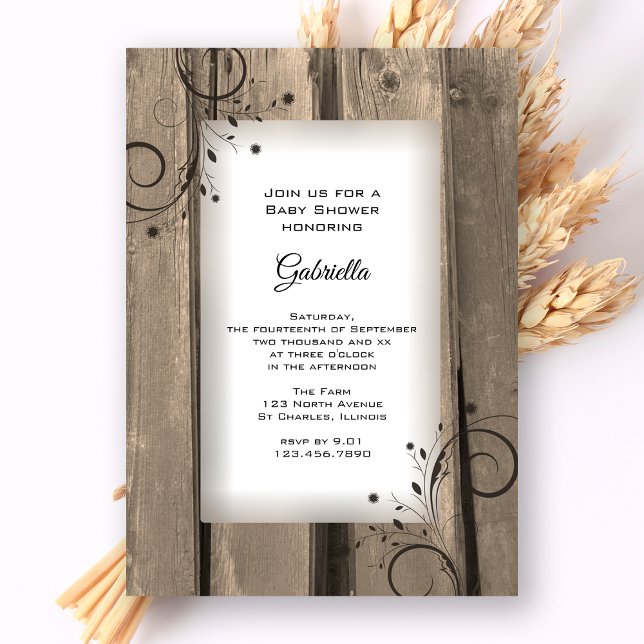 Country Flowers Barn Wood Baby Shower Invitation (Creator Uploaded)