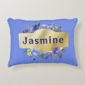 Country Flowers Blue Purple Floral & Gold Decorative Cushion