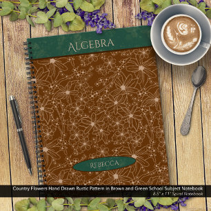 Country Flowers Brown Green School Subject Name Notebook