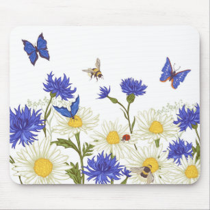 Country Flowers Butterflies and Ladybugs Mouse Mat