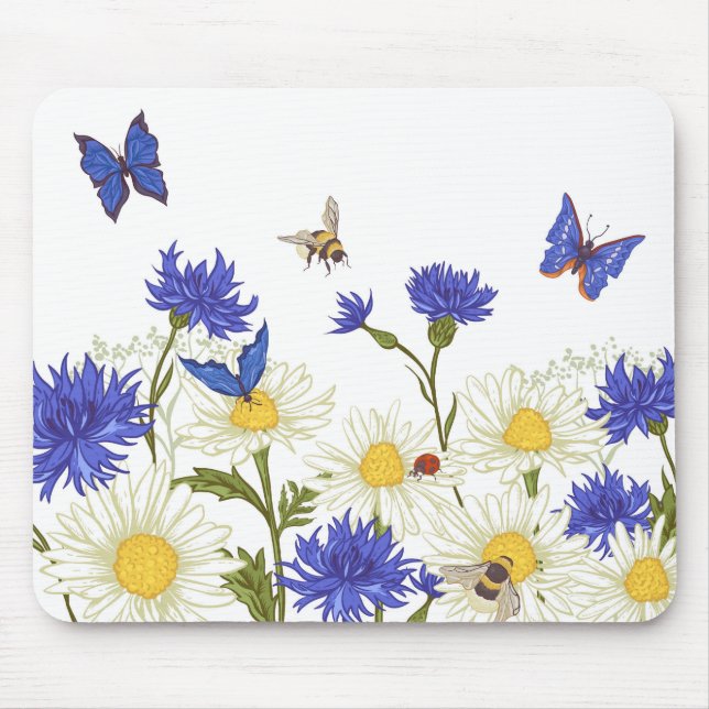 Country Flowers Butterflies and Ladybugs Mouse Mat (Front)
