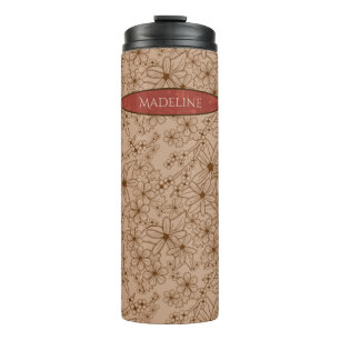Country Flowers Hand Drawn Pattern Tan Vintage Thermal Tumbler