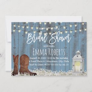 Country Flowers & Lantern Dusty Blue Bridal Shower Invitation