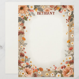 Country Flowers on Burlap Stationery Paper Custom Letterhead