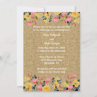 Country Flowers on Burlap Wedding Invitation 