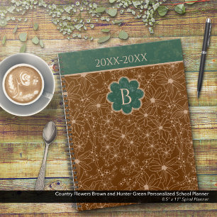 Country Flowers Rustic Brown Green Personalised Planner